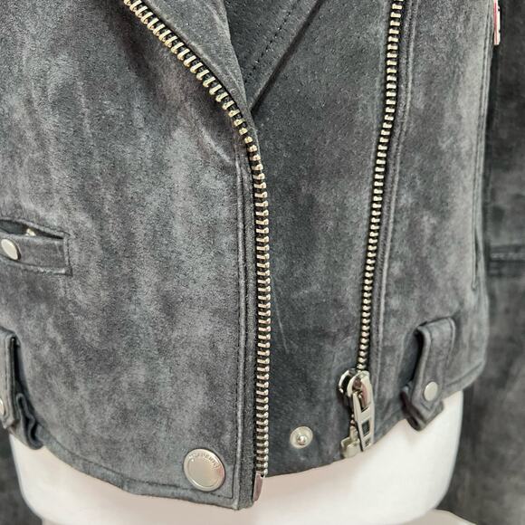 Blank NYC Small 100% Suede Leather Moto Jacket Gray Zip Pockets Asymmetrical - Picture 16 of 16